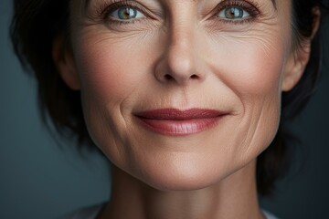 Portrait of a smiling mature woman with wrinkles, embracing her natural beauty and age