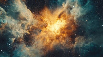 Obraz premium A stunning cosmic explosion in vibrant colors, depicting the beauty of space and celestial phenomena.