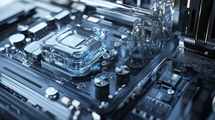 Fototapeta premium Transparent CPU cooler on circuit board.
