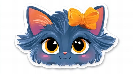 Adorable blue kitty with an orange bow.  Perfect for kids!