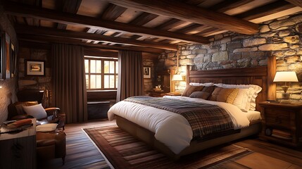 Elegant bedroom decor with a sleek upholstered headboard and cozy pillows