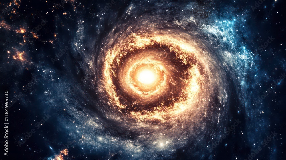 Poster stunning spiral galaxy with bright core and swirling arms in deep space.