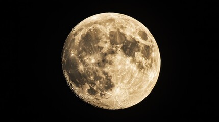 Fototapeta premium A stunning close-up of a full moon against a black night sky, capturing its craters and textures beautifully.