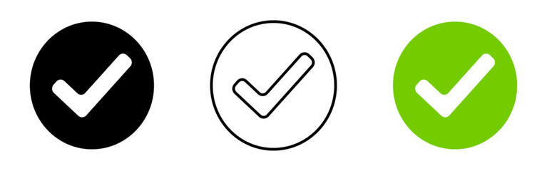 Three white checkmarks, Green check mark, check marks, Green check marks icons set, Tick symbol, green circle check marks symbols, vector illustration © WiseLayz