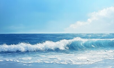 The ocean is calm and the waves are small. The water is blue and the sky is clear
