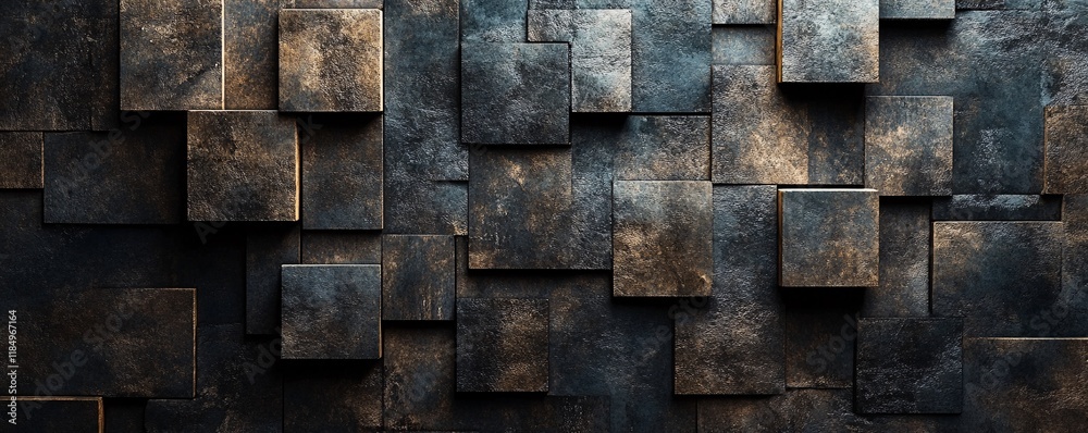 Poster dark and rusty metallic cubes forming an abstract background