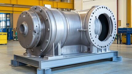 Large industrial metal component, factory floor setting.