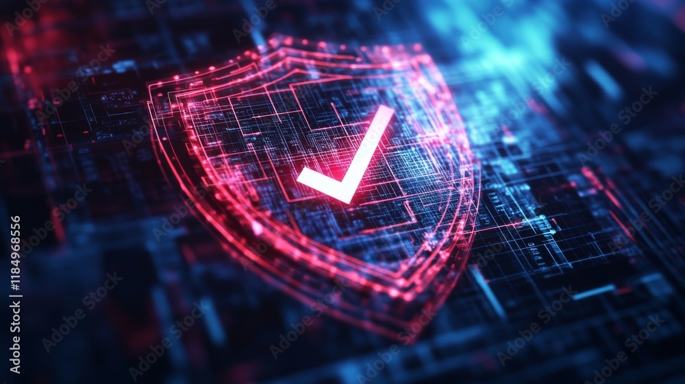 Poster 3d shield icon with safety check badge vector. secure tick mark for quality guard guarantee. isolate