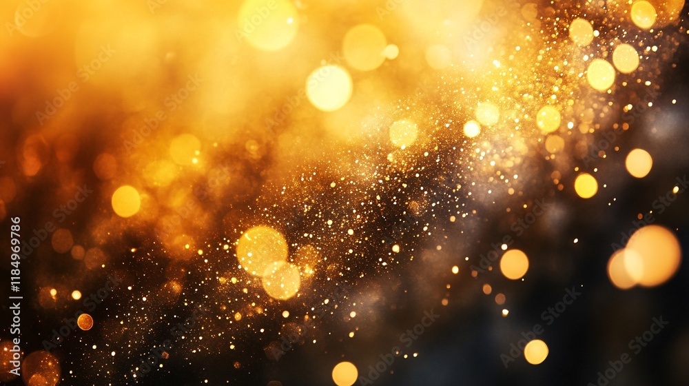 Poster Golden particles and bokeh lights creating festive background