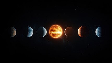 A stunning depiction of the solar system's planets aligned with a vibrant sun at the center.