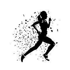 Run, athletics, running woman, female sprinter, isolated vector silhouette, side view