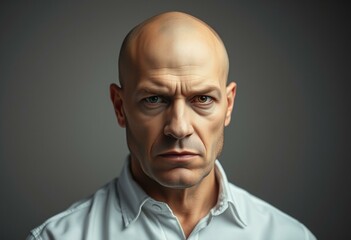 Obraz premium Portrait of a bald man with a stern expression