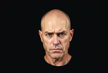 Bald man with stern expression