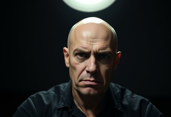 Fototapeta premium Portrait of a bald man with a scowl