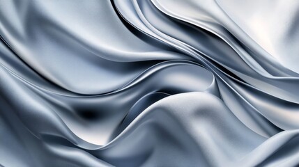Fototapeta premium Silver silk fabric background with liquid ripples effect. Realistic vector illustration of gray satin cloth texture with waves and folds. Luxury grey smooth and soft drapery material surface.