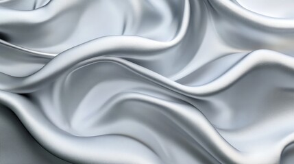 Silver silk fabric background with liquid ripples effect. Realistic vector illustration of gray satin cloth texture with waves and folds. Luxury grey smooth and soft drapery material surface.