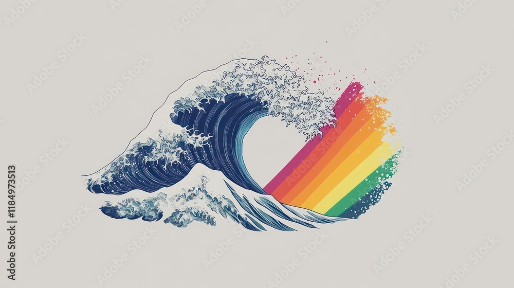 Poster abstract wave design with vibrant rainbow splash.