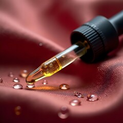 Radiant Serum Dropper Bottle on Luxurious Textile A Close-Up Exploration