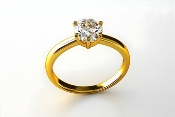 Gold engagement ring with a single diamond displayed against a clean white background