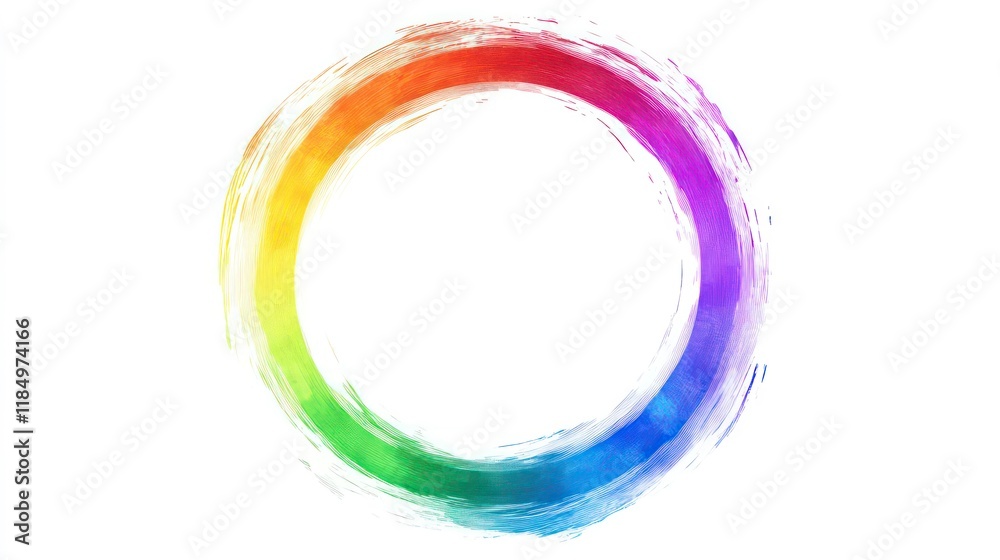 Wall mural Vibrant rainbow watercolor circle frame, isolated on white background.