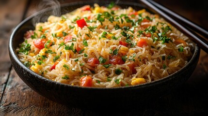 Steaming Bowl Of Delicious Vegetable Noodles