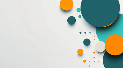 A modern abstract design with overlapping teal orange and white circles on a clean white background creating a minimalist look  
