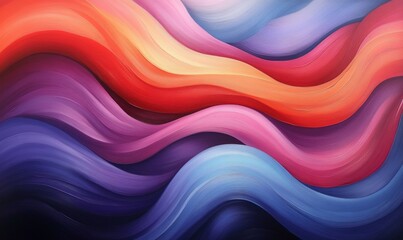 Vibrant and fluid artwork with blend of red, purple, pink, blue and orange hues.