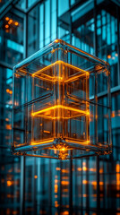 Neatly aligned translucent cubes on a grey background symbolize order, clarity, and innovation. A modern 3D render suggests structured thinking, futuristic ideas, and technological precision.
