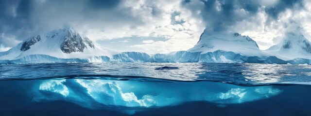 Fototapeta premium A surreal shot of the Antarctic ice shelves from beneath the ocean's surface, Underwater scene, Surreal style