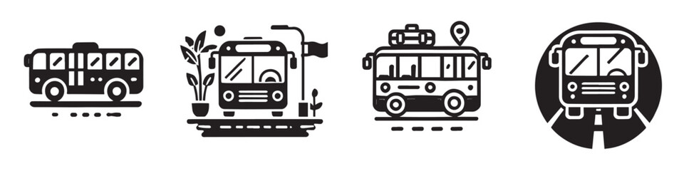 Vector set of bus silhouette icons