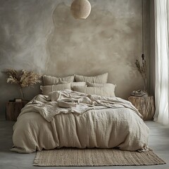 Minimalist headboard design paired with stylish cushions in a chic bedroom