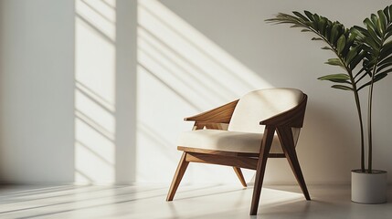 Modern armchair in sunlit minimalist room.
