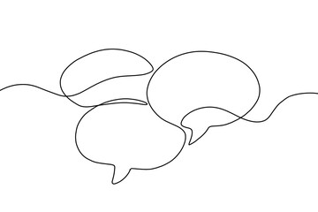 Speech bubble continuous one line drawing, Empty speech minimalist linear illustration made of single line.