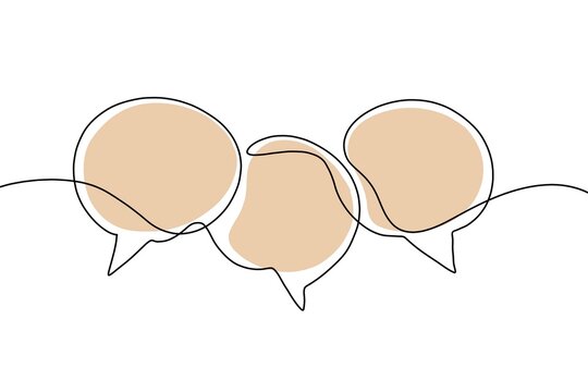 Speech bubble continuous one line drawing, Empty speech minimalist linear illustration made of single line.