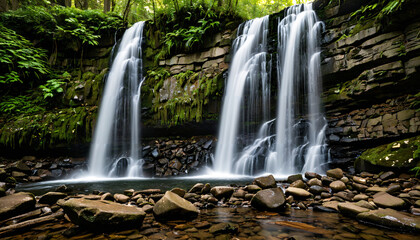 Fototapeta premium Cascading Serenity in a Lush Forest