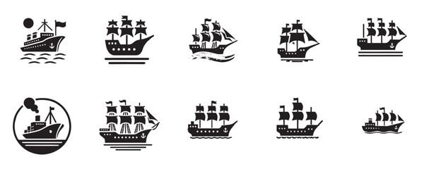 Vector set of sea ship silhouette icons