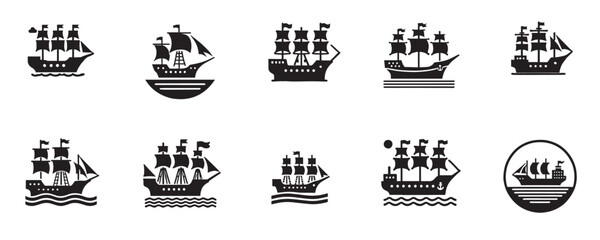 Vector set of sea ship silhouette icons