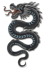 Fototapeta premium Black dragon breathing fire in traditional japanese style