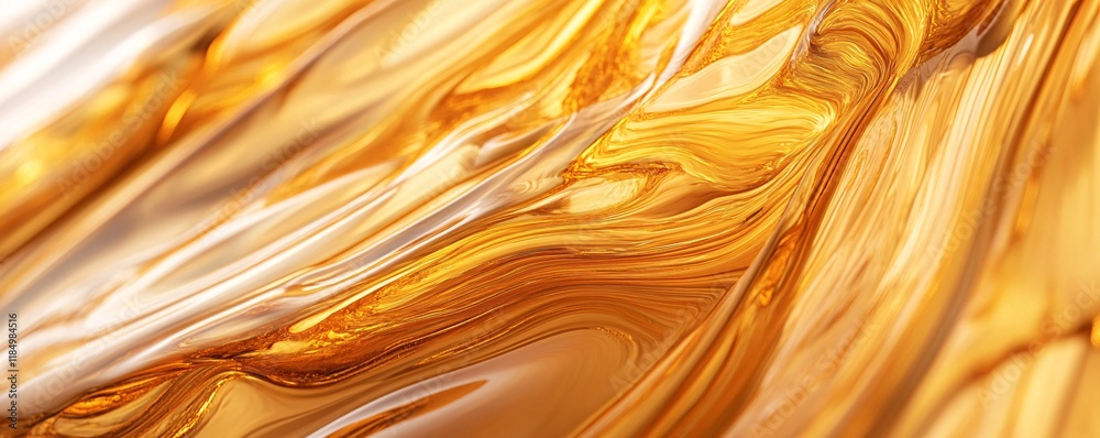 Poster Golden liquid flows creating abstract wavy pattern