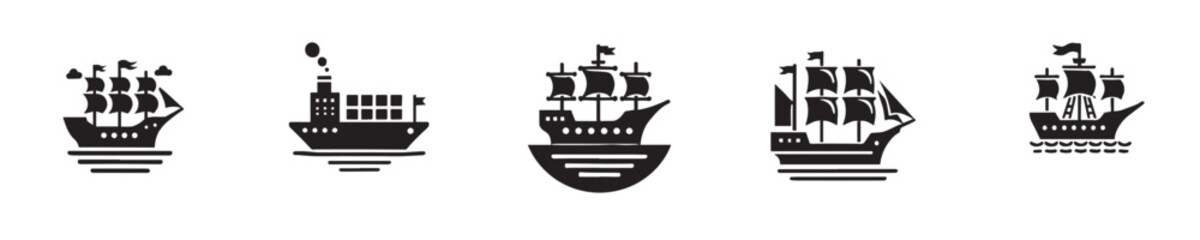 Vector set of sea ship silhouette icons