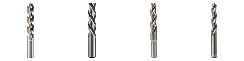 Obraz premium Straight fluted drill bit isolated on transparent background, Set of