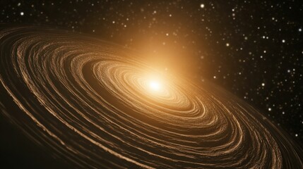 Fototapeta premium A swirling galaxy emitting a warm golden glow against a backdrop of stars, creating a cosmic wonder.