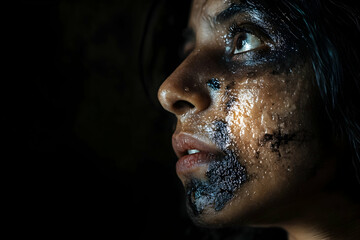 Victim of acid attack, with space for text