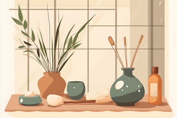 Vintage-inspired spa poster with traditional wellness tools and earthy tones