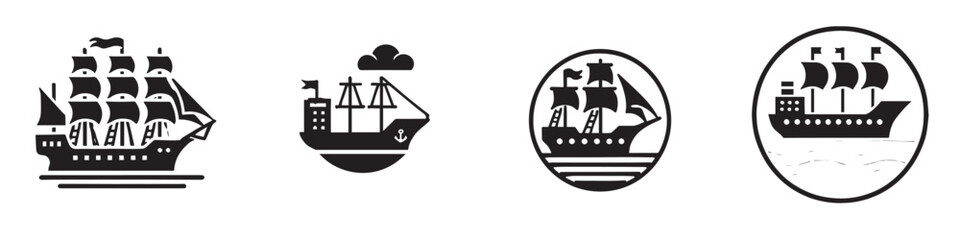 Vector set of sea ship silhouette icons