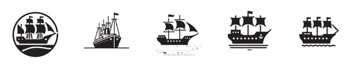Vector set of sea ship silhouette icons