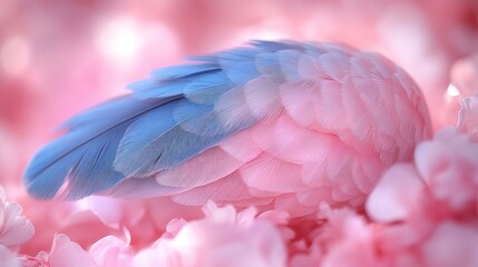 Obraz premium Pink bird sleeping amidst pink flowers.
