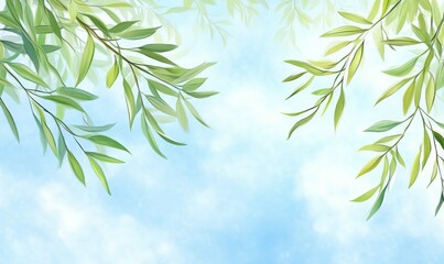 Naklejka premium Willow Leaves on blue sky background