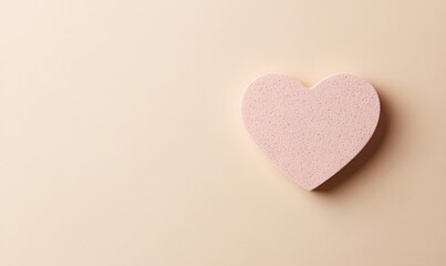 Obraz premium Pink heart-shaped sponge on beige background.
