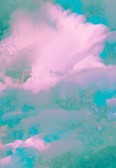 Impressionistic Modern & Dramatic Cloudscape of Thunder Cloud in Lavender, Teal & White Color-Digital Art, Illustration, Design, Painting with Texture